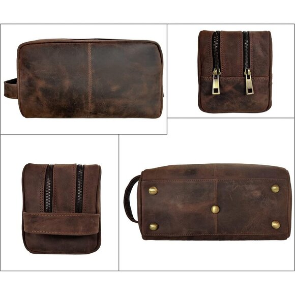 ⭐ Rustic Town Full Grain Leather Toiletry Bag Travel Depp Kit Waterproof Lining - Picture 5 of 6